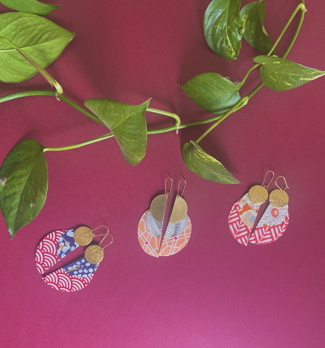 Boucles-d'oreilles colorées en tissu upcycling