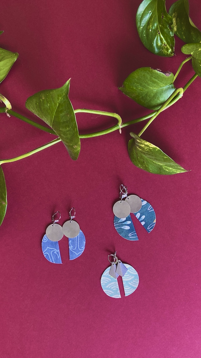 Boucles-d'oreilles colorées en tissu upcycling